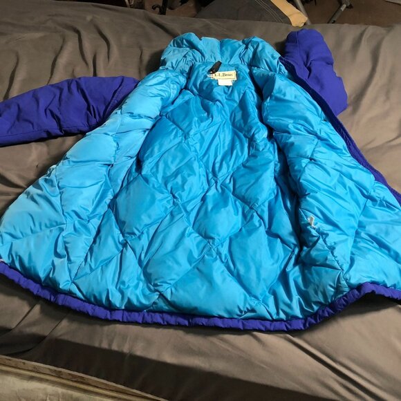 L.L. Bean Women's Down Coat Large? Hooded Winter Jacket Blue Nylon Coat - Picture 16 of 16